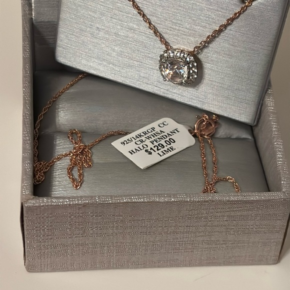 Zales Rose Gold and Silver Halo Pendant Necklace NWT - Picture 6 of 14